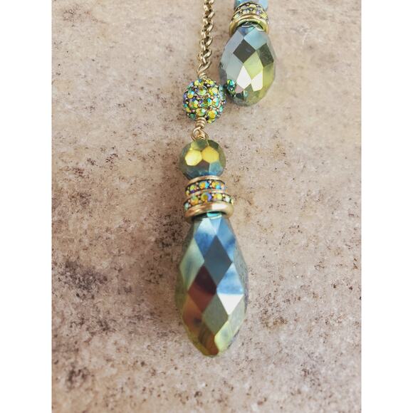 Heidi Daus Gold Tone Blue Iridescent Beaded Lariat Drop Necklace - Picture 5 of 7